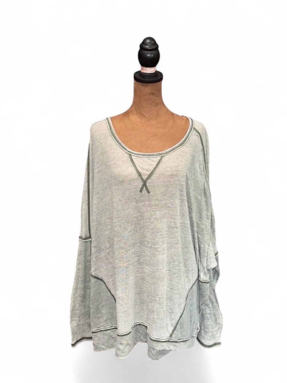 Light Gray Sage Green Oversized Scoop Neck  Top Free People Movement Medium